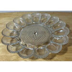 Indiana Glass Deviled Egg Tray Clear Vintage 15-Slot 11.25" Serving Plate